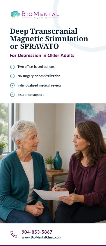 Cover of the Late-Life Depression: Deep Transcranial Magnetic Stimulation or SPRAVATO brochure