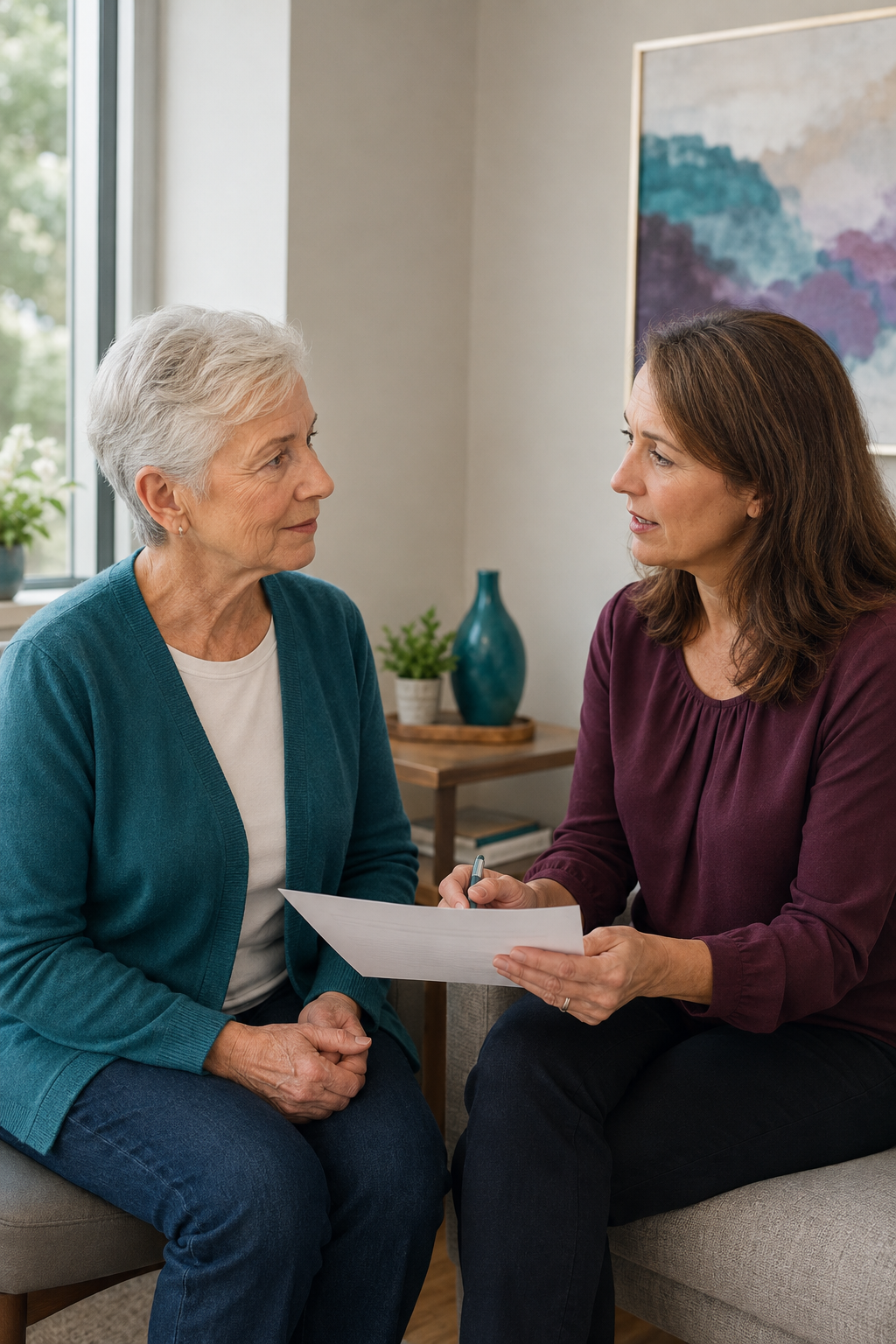 Older adult discussing a treatment plan with a clinician